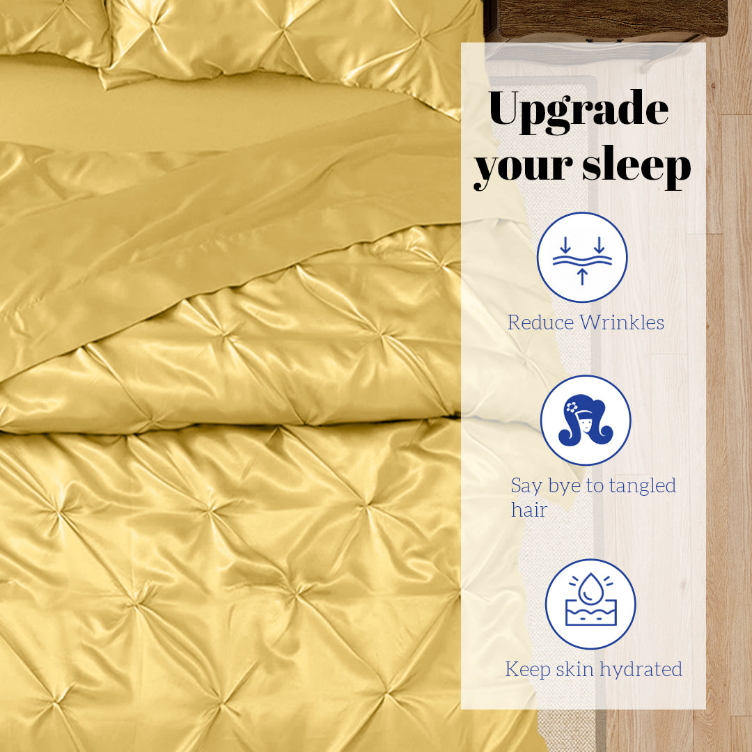 Silk Satin Pinch Pleat Duvet Cover Set – 3-Piece Elegant Pintuck Bedding Set with Zipper Closure