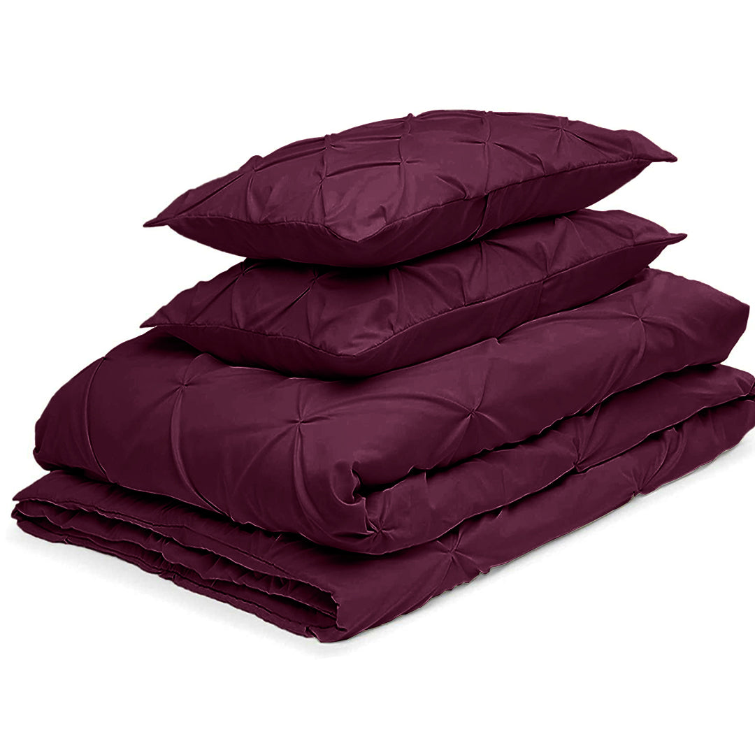 Cotton 600 Thread Count, Luxurious Pleated Design Duvet Cover With 2 Pillowcase
