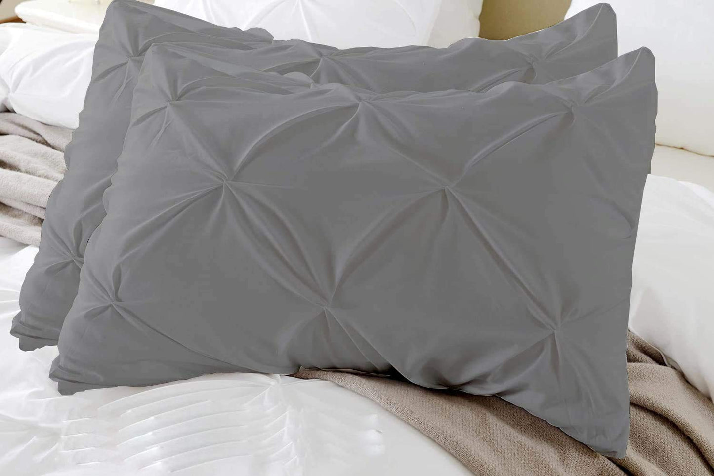 100% Cotton Pinch Pleat Pillowcase – Soft, Breathable, Elegant Decorative Pillow Cover for Bedroom