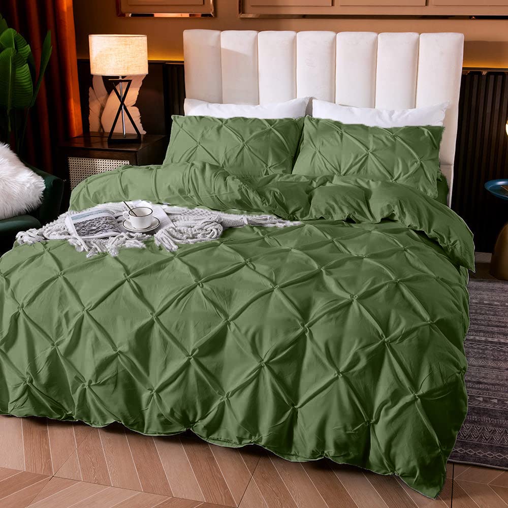 Cotton 600 Thread Count, Luxurious Pleated Design Duvet Cover With 2 Pillowcase