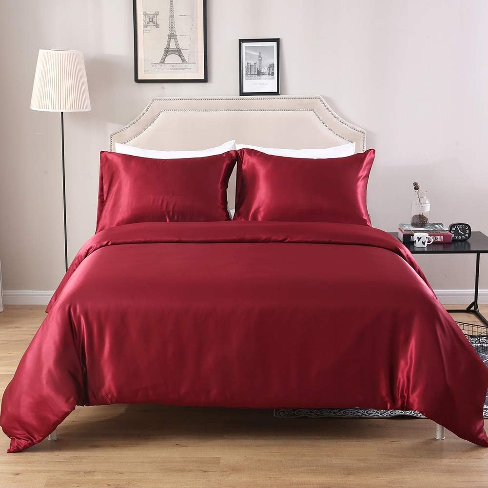 Silk Satin Duvet Cover Set – 3-Piece Luxury Bedding Set with Zipper Closure