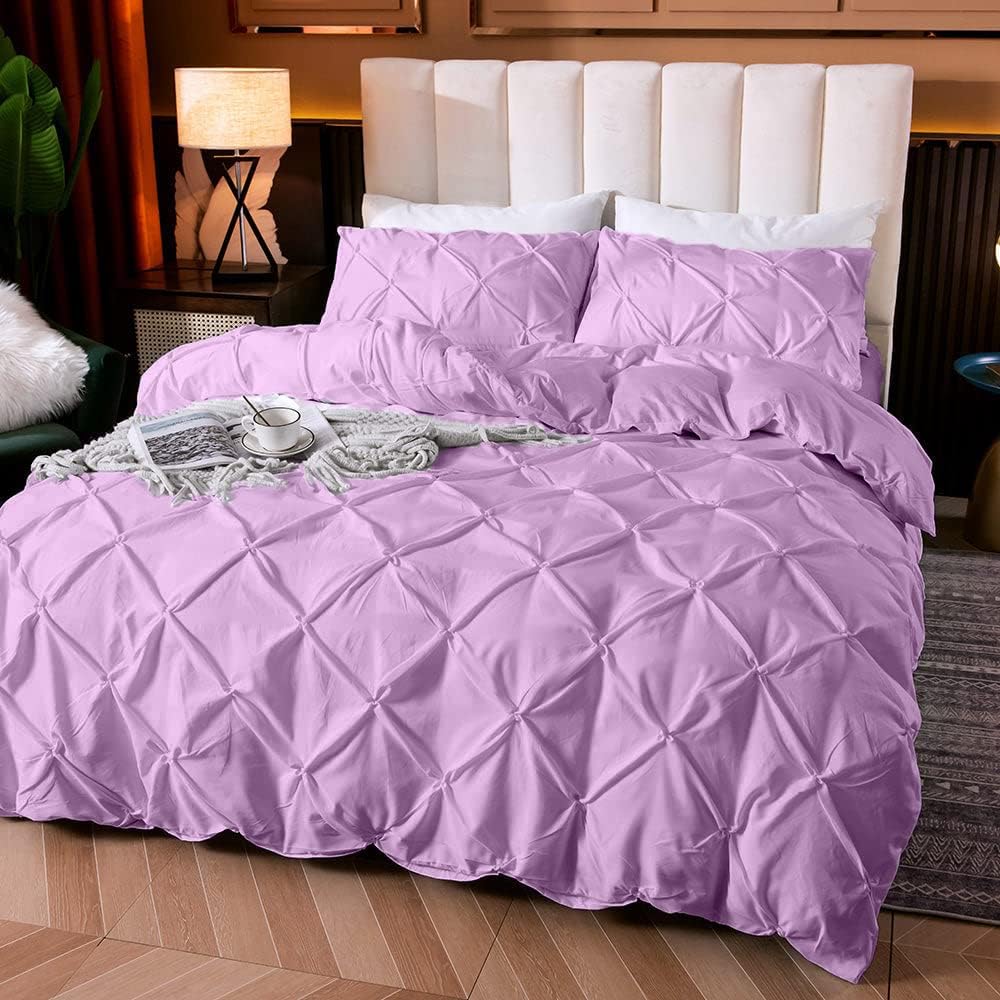 Cotton 600 Thread Count, Luxurious Pleated Design Duvet Cover With 2 Pillowcase