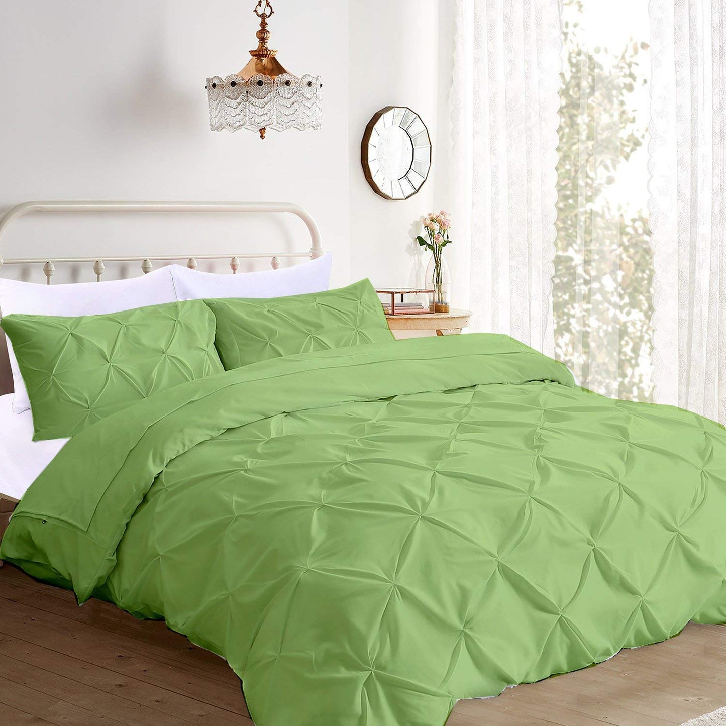 Cotton 600 Thread Count, Luxurious Pleated Design Duvet Cover With 2 Pillowcase