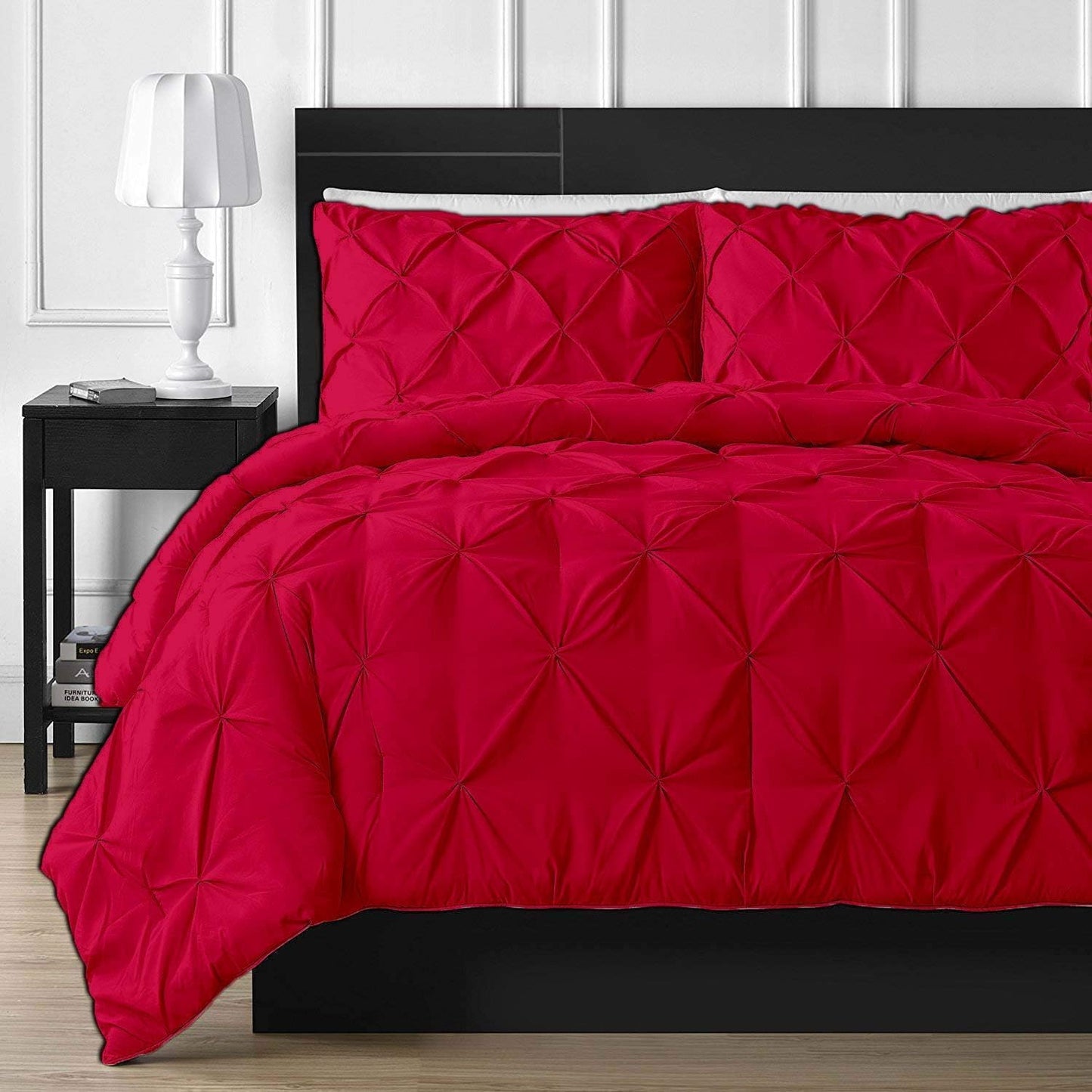 Cotton 600 Thread Count, Luxurious Pleated Design Duvet Cover With 2 Pillowcase
