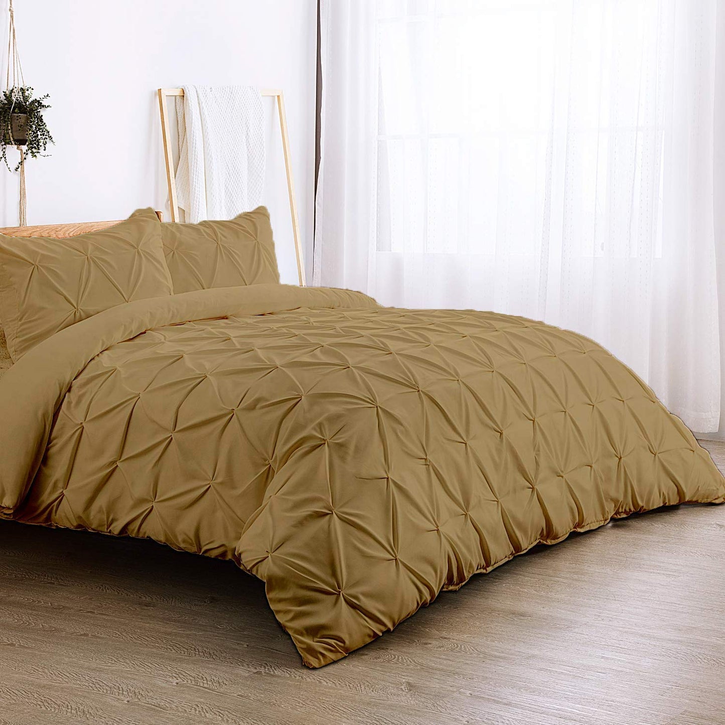 Cotton 600 Thread Count, Luxurious Pleated Design Duvet Cover With 2 Pillowcase
