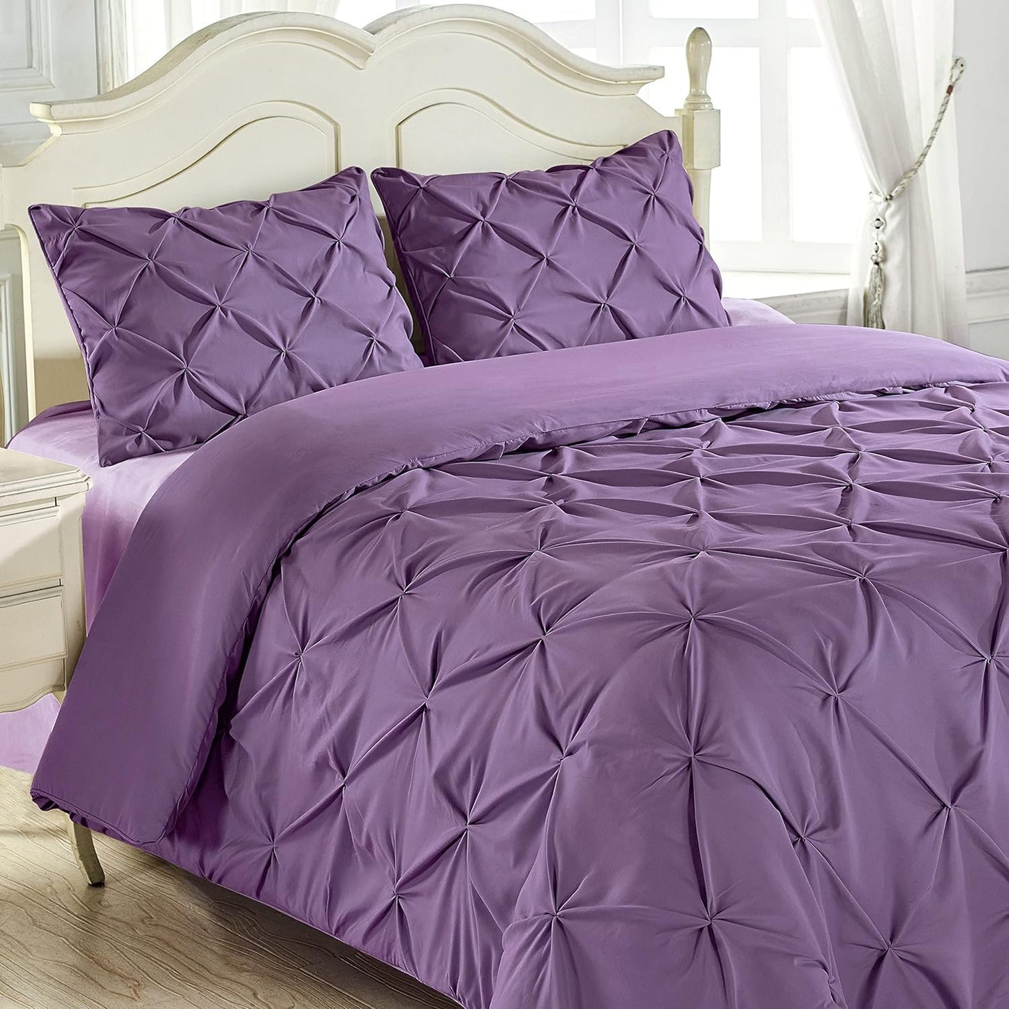 Cotton 600 Thread Count, Luxurious Pleated Design Duvet Cover With 2 Pillowcase