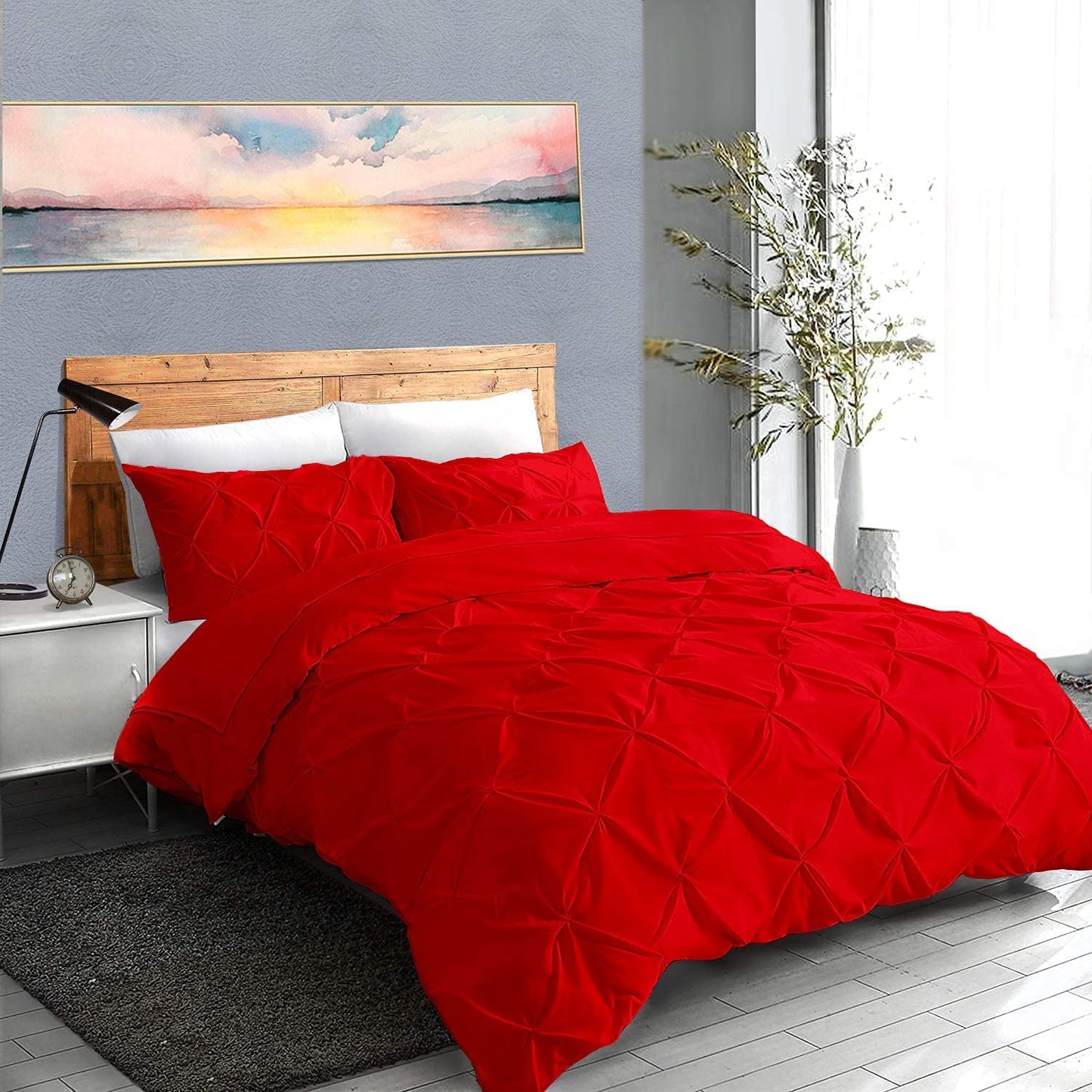 Cotton 600 Thread Count, Luxurious Pleated Design Duvet Cover With 2 Pillowcase