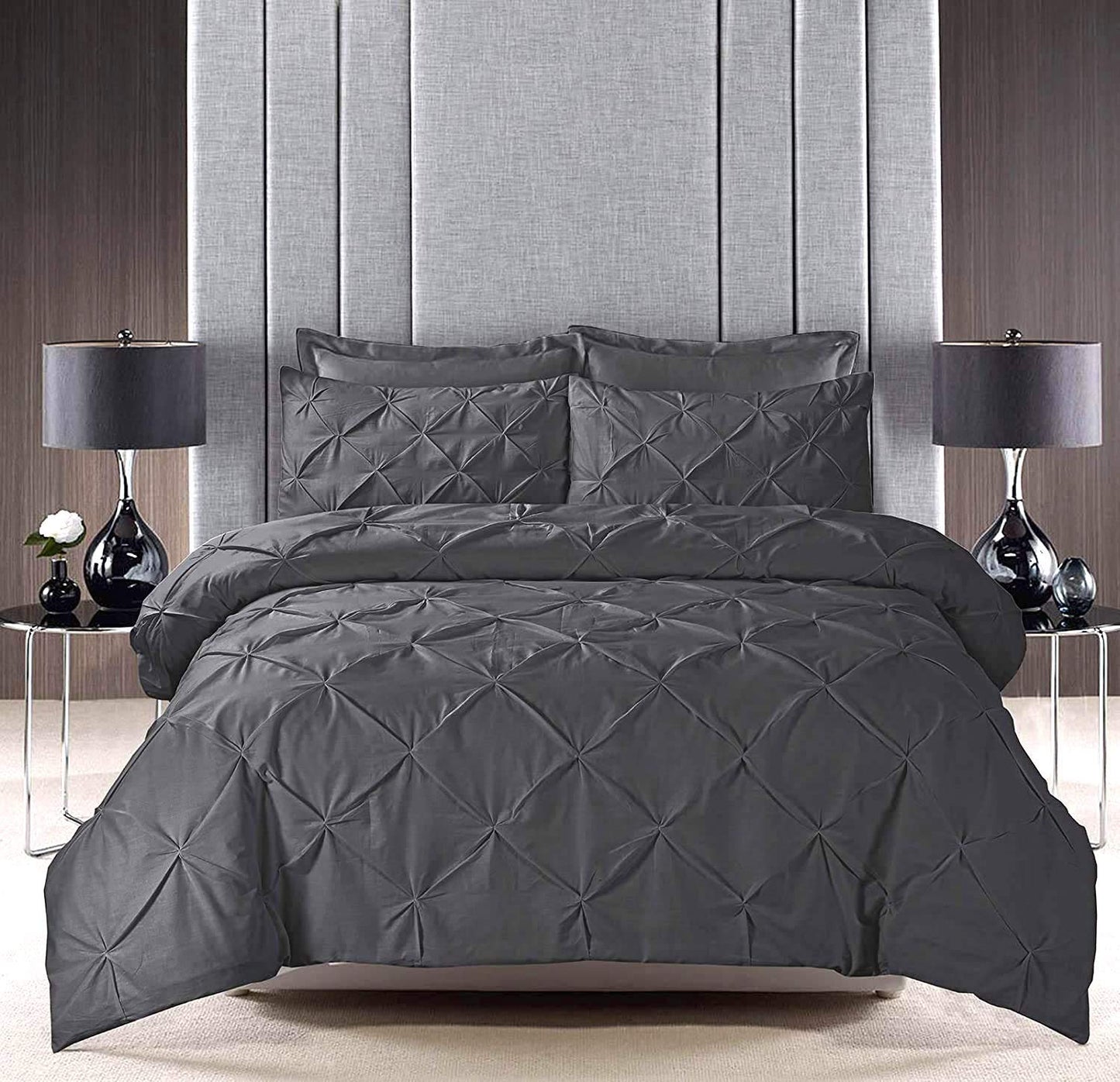 Cotton 600 Thread Count, Luxurious Pleated Design Duvet Cover With 2 Pillowcase
