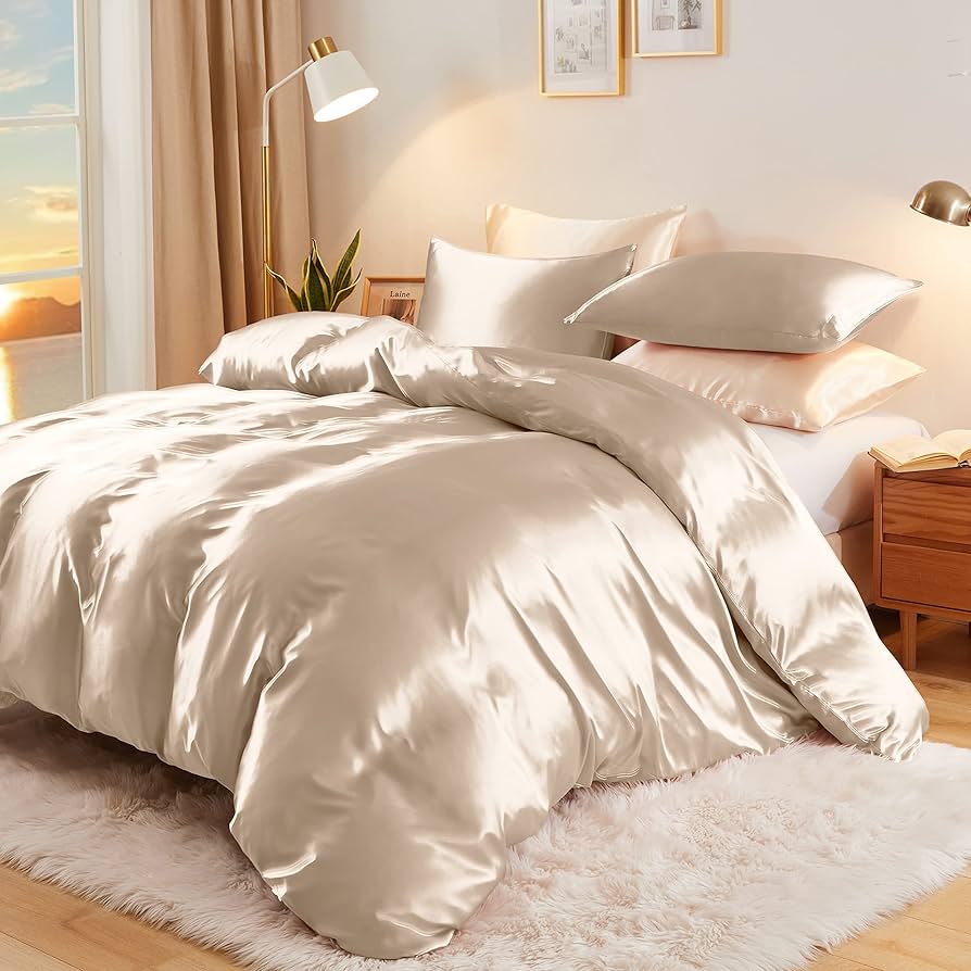 Silk Satin Duvet Cover Set – 3-Piece Luxury Bedding Set with Zipper Closure