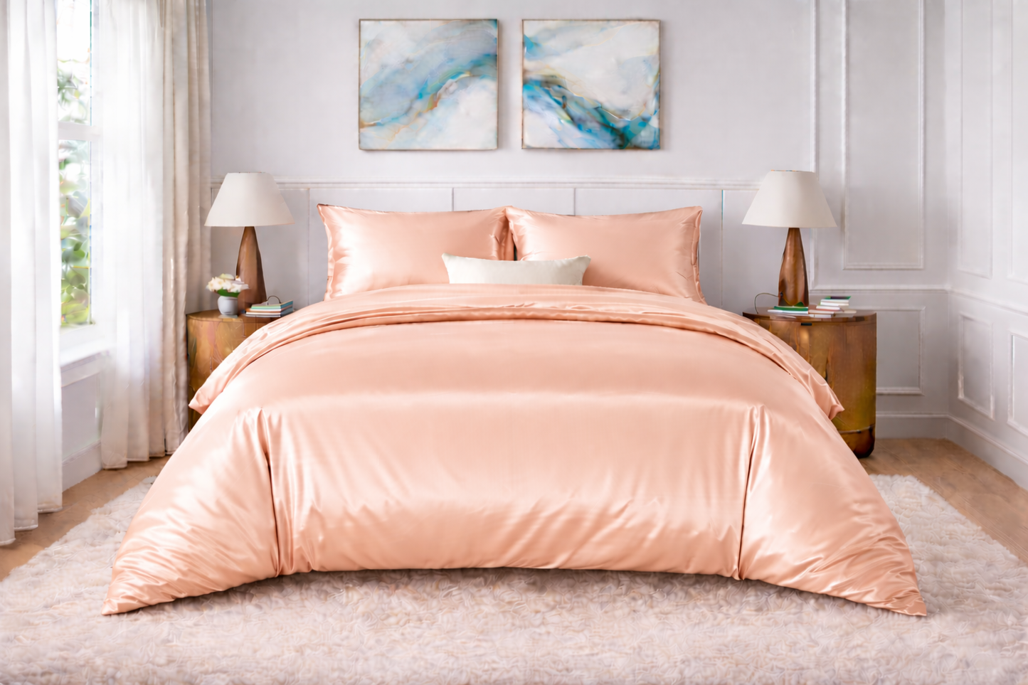 Silk Satin Duvet Cover Set – 3-Piece Luxury Bedding Set with Zipper Closure