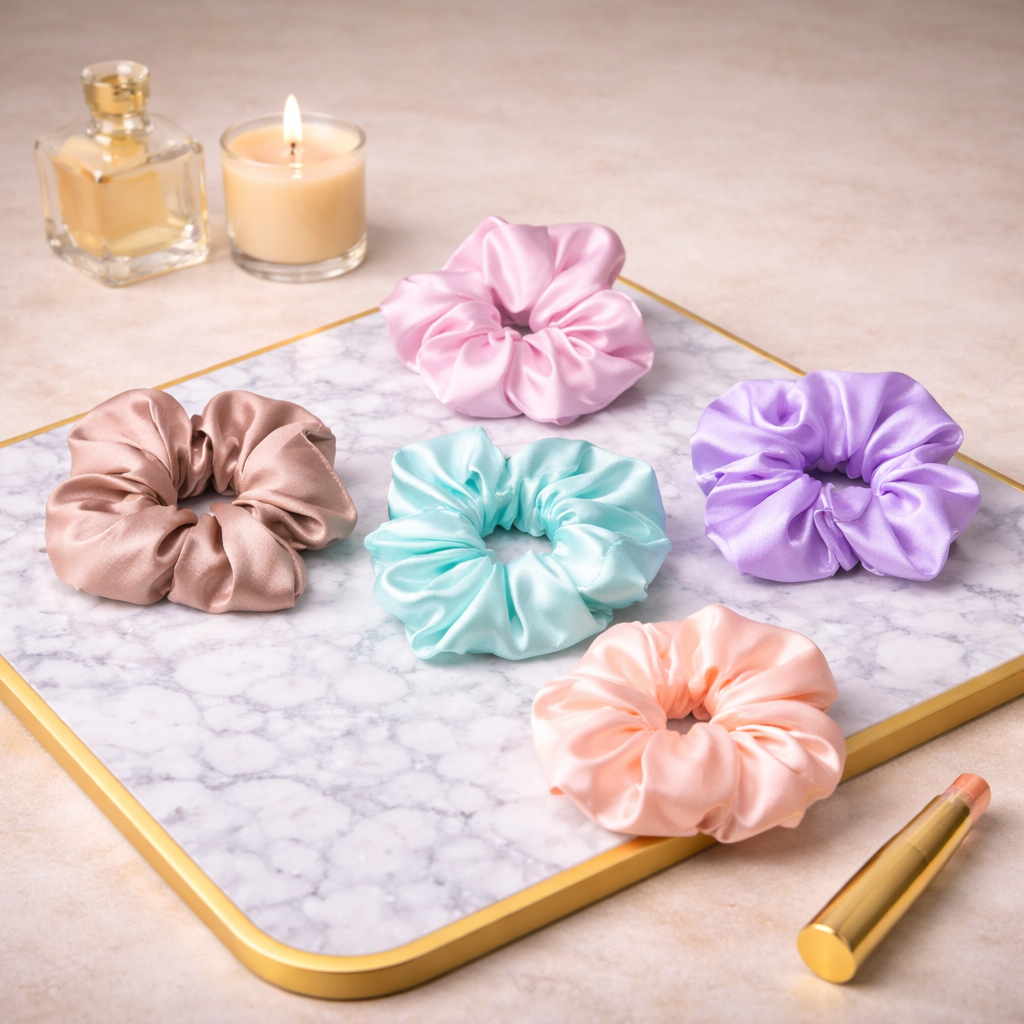 Silk Satin Scrunchies Ponytail Holders For Women/Girls Multicolor, Anti-Hair-Breakage, Hair Ties, Scrunchies Set for Girls, Women, Best gift for Sister, Friend, Mom.