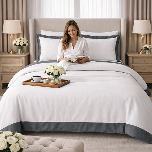 Signature Collection Luxury Border Duvet Cover Set – Hotel Style Premium 3 Piece Designer Bedding Set