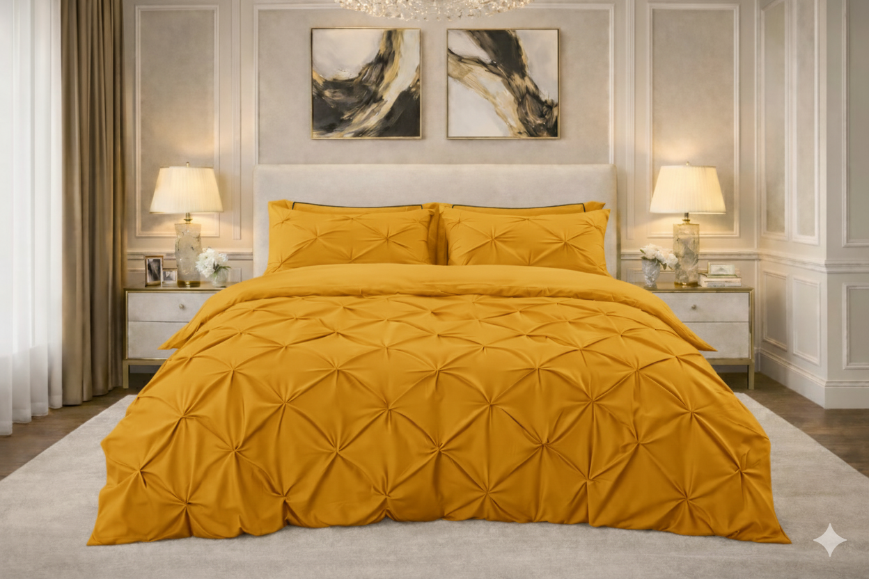 Cotton 600 Thread Count, Luxurious Pleated Design Duvet Cover With 2 Pillowcase