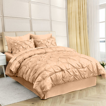 Silk Satin Pinch Pleat Duvet Cover Set – 3-Piece Elegant Pintuck Bedding Set with Zipper Closure