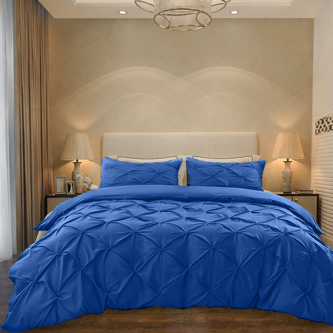 Cotton 600 Thread Count, Luxurious Pleated Design Duvet Cover With 2 Pillowcase