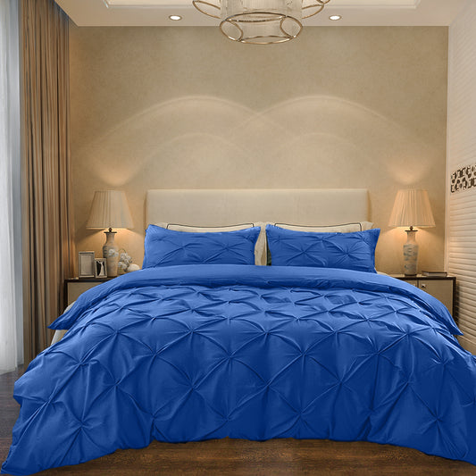 Cotton 600 Thread Count, Luxurious Pleated Design Duvet Cover With 2 Pillowcase