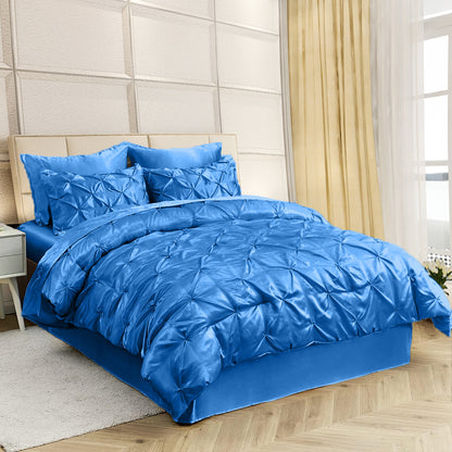 Silk Satin Pinch Pleat Duvet Cover Set – 3-Piece Elegant Pintuck Bedding Set with Zipper Closure