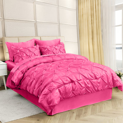 Silk Satin Pinch Pleat Duvet Cover Set – 3-Piece Elegant Pintuck Bedding Set with Zipper Closure