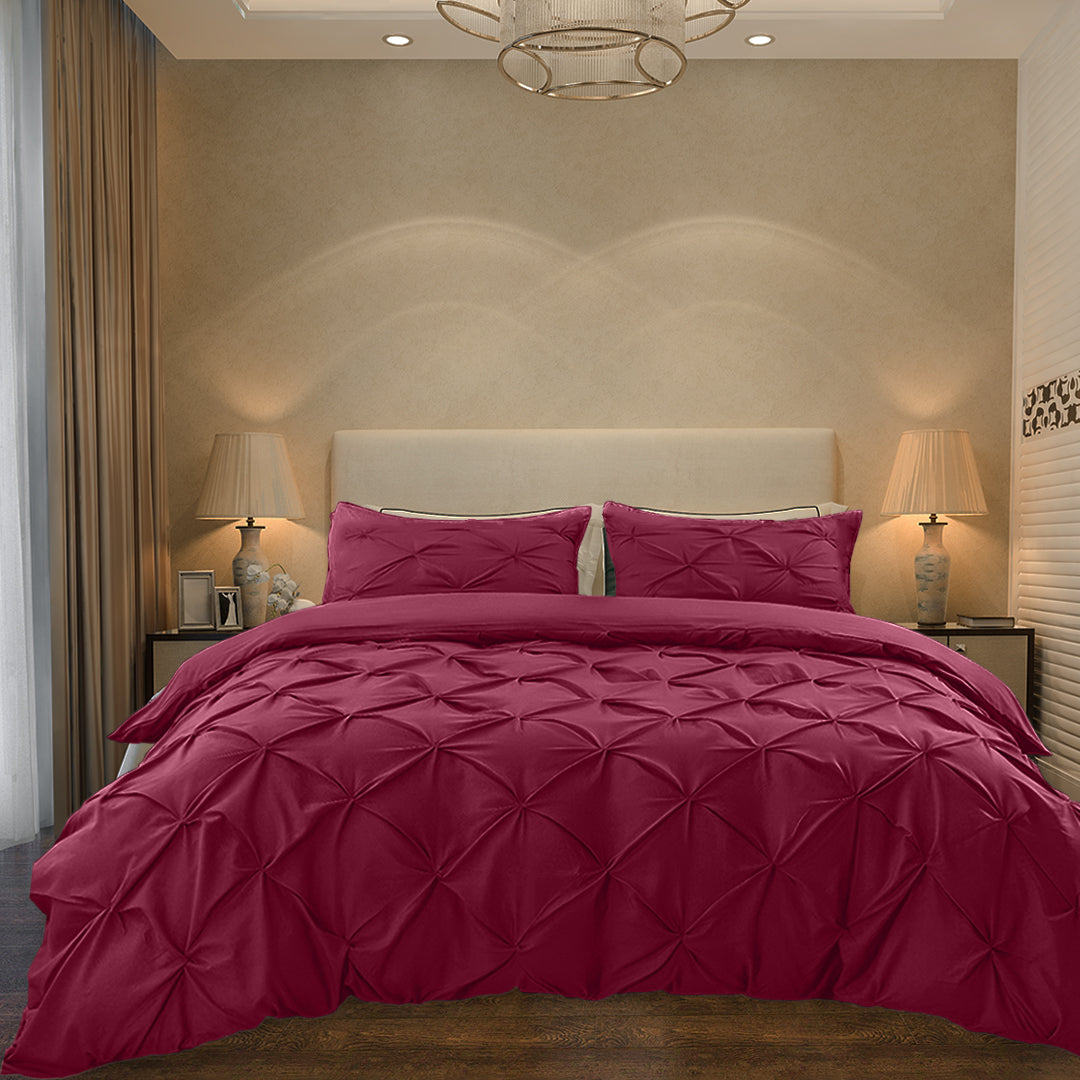 Cotton 600 Thread Count, Luxurious Pleated Design Duvet Cover With 2 Pillowcase