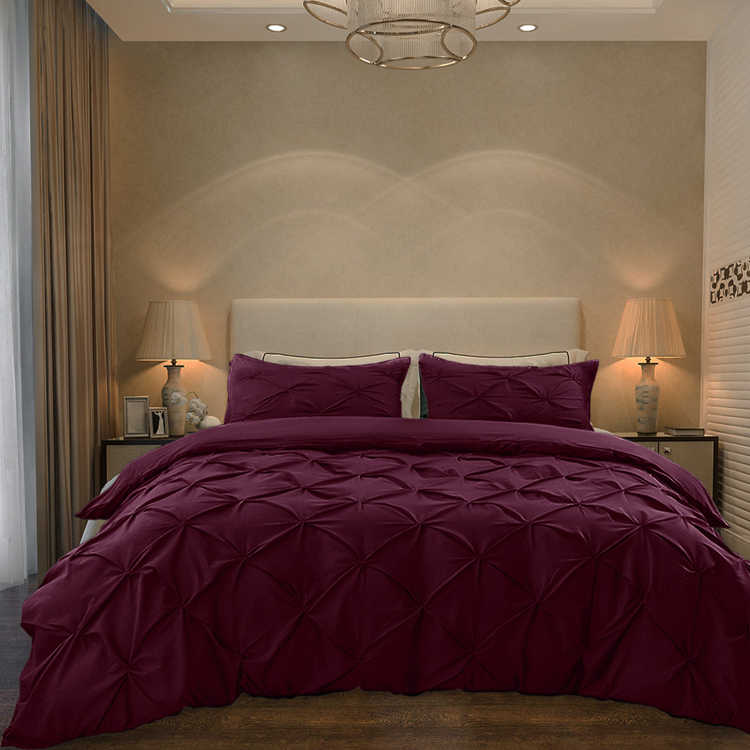 Cotton 600 Thread Count, Luxurious Pleated Design Duvet Cover With 2 Pillowcase