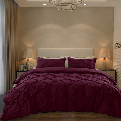 Cotton 600 Thread Count, Luxurious Pleated Design Duvet Cover With 2 Pillowcase