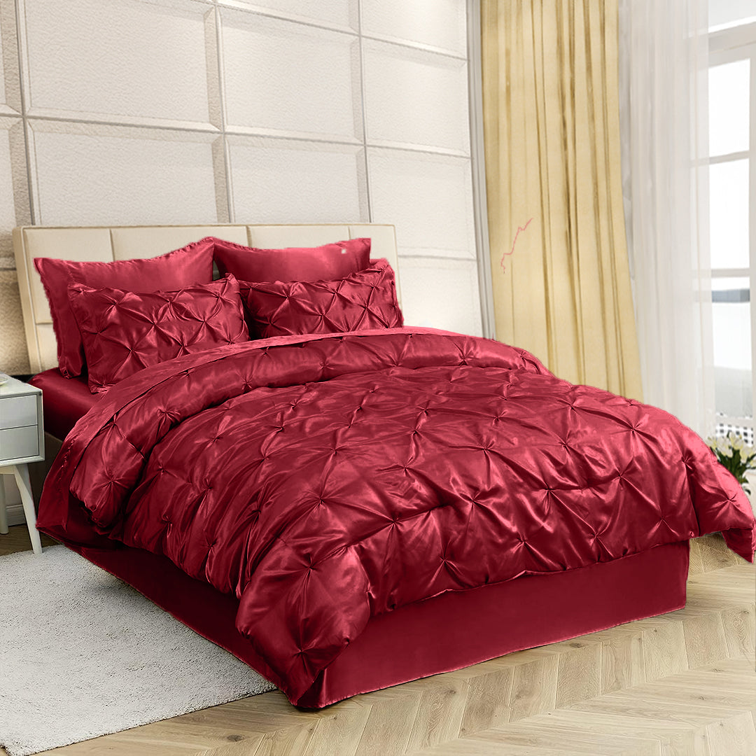 Silk Satin Pinch Pleat Duvet Cover Set – 3-Piece Elegant Pintuck Bedding Set with Zipper Closure