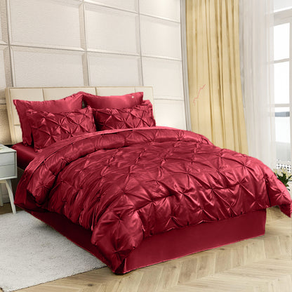 Silk Satin Pinch Pleat Duvet Cover Set – 3-Piece Elegant Pintuck Bedding Set with Zipper Closure