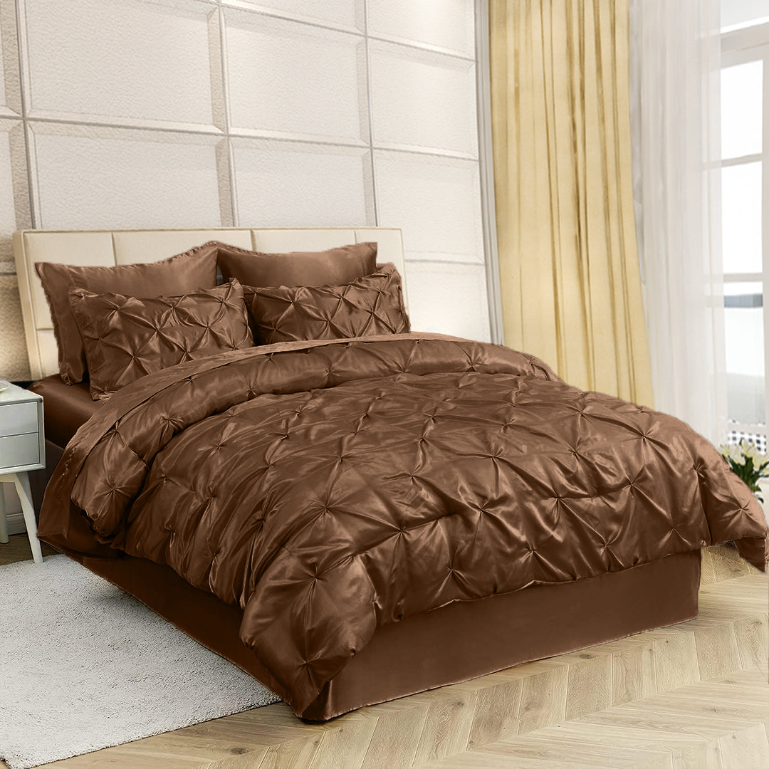Silk Satin Pinch Pleat Duvet Cover Set – 3-Piece Elegant Pintuck Bedding Set with Zipper Closure