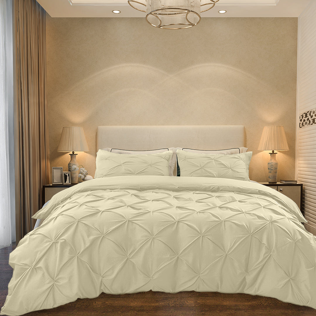Cotton 600 Thread Count, Luxurious Pleated Design Duvet Cover With 2 Pillowcase