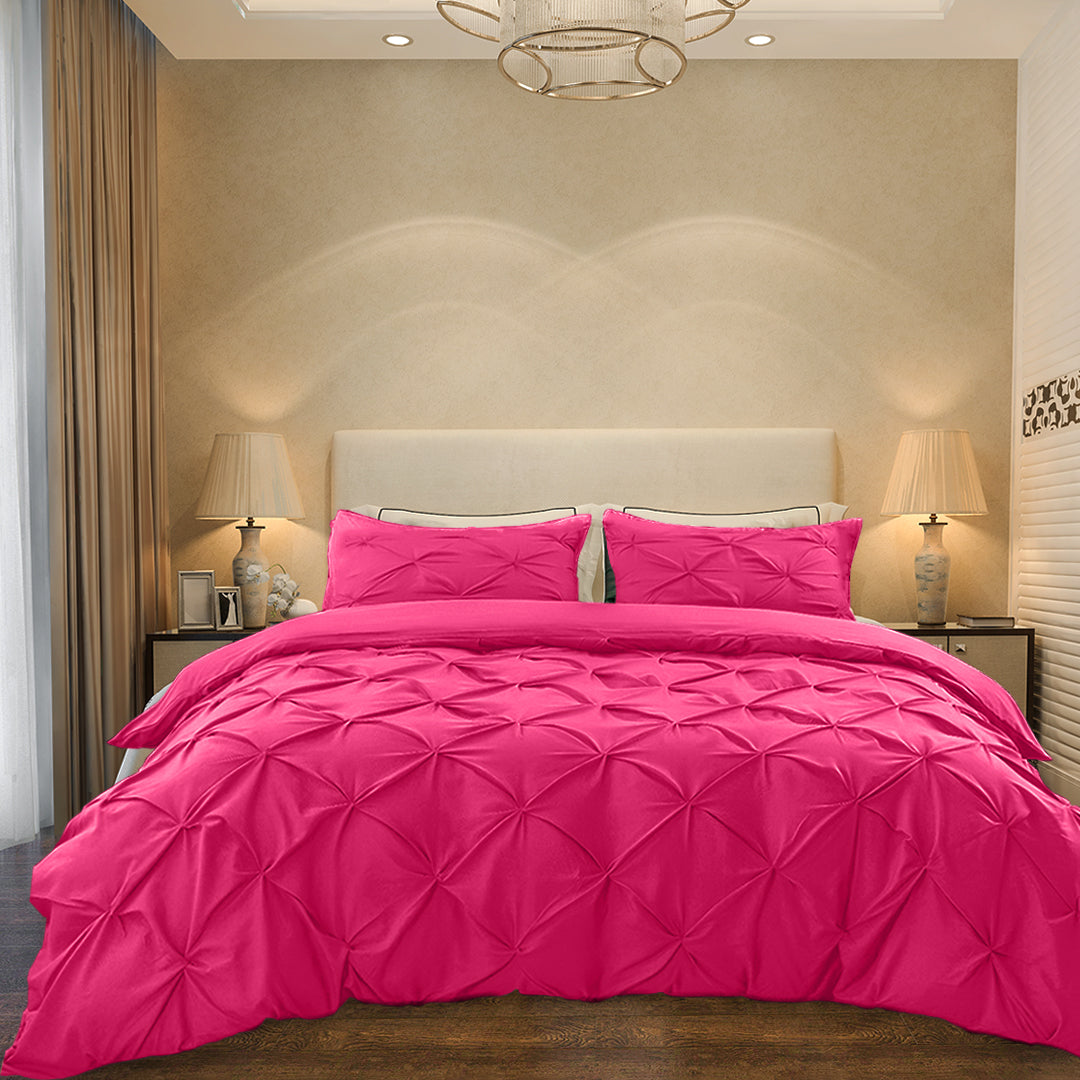 Cotton 600 Thread Count, Luxurious Pleated Design Duvet Cover With 2 Pillowcase