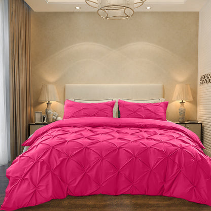 Cotton 600 Thread Count, Luxurious Pleated Design Duvet Cover With 2 Pillowcase