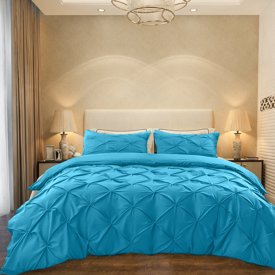 Cotton 600 Thread Count, Luxurious Pleated Design Duvet Cover With 2 Pillowcase
