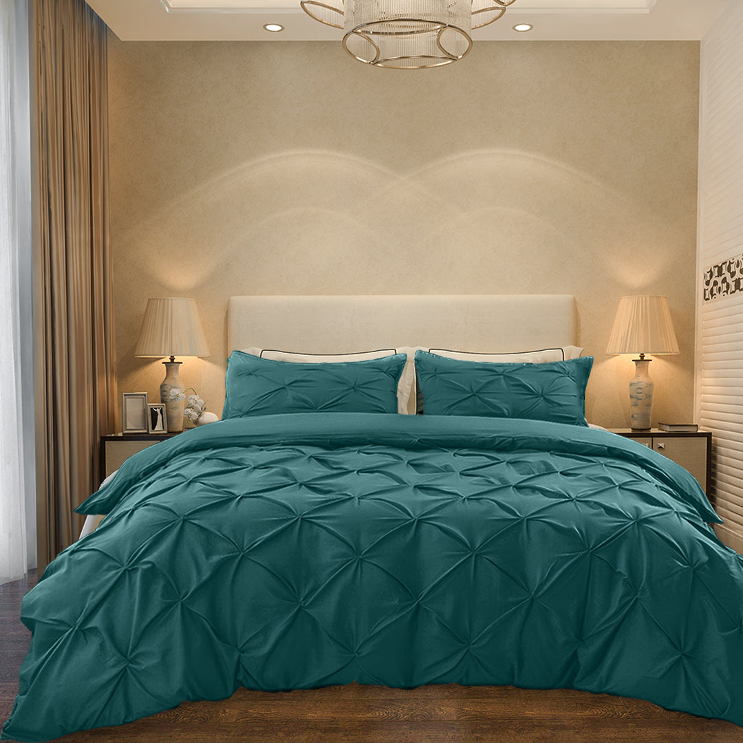 Cotton 600 Thread Count, Luxurious Pleated Design Duvet Cover With 2 Pillowcase