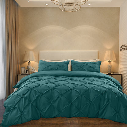 Cotton 600 Thread Count, Luxurious Pleated Design Duvet Cover With 2 Pillowcase