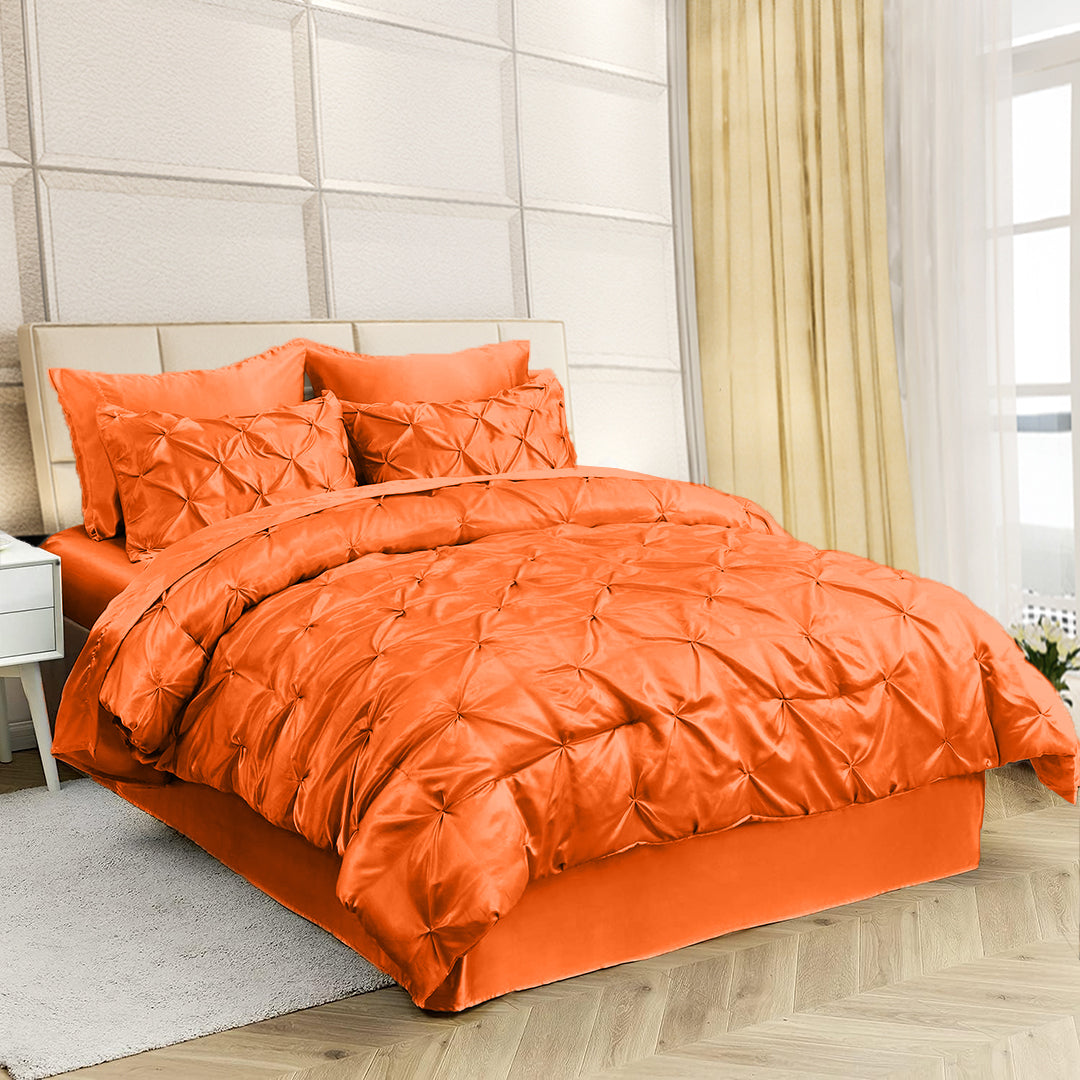 Silk Satin Pinch Pleat Duvet Cover Set – 3-Piece Elegant Pintuck Bedding Set with Zipper Closure