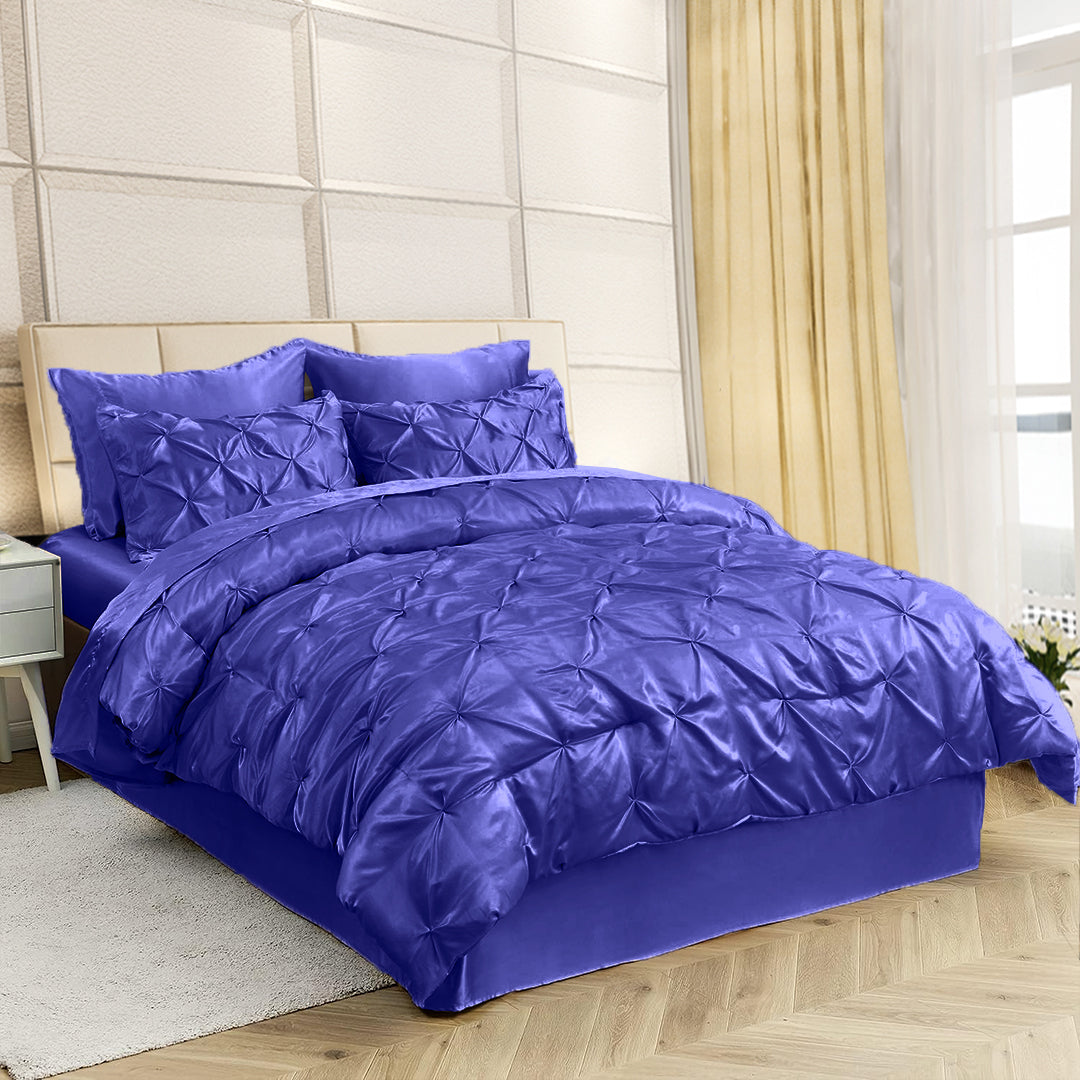 Silk Satin Pinch Pleat Duvet Cover Set – 3-Piece Elegant Pintuck Bedding Set with Zipper Closure