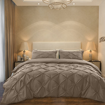Cotton 600 Thread Count, Luxurious Pleated Design Duvet Cover With 2 Pillowcase