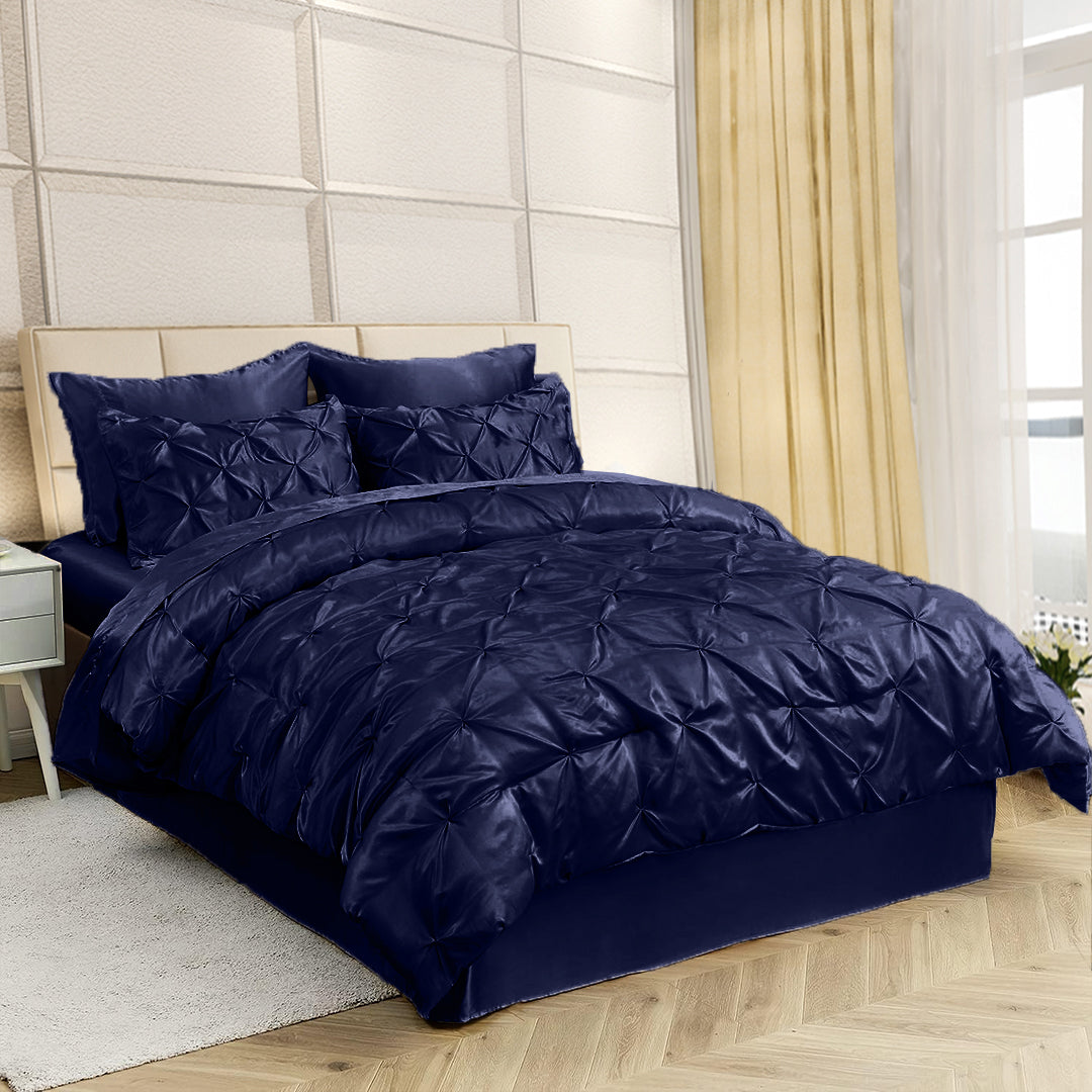 Silk Satin Pinch Pleat Duvet Cover Set – 3-Piece Elegant Pintuck Bedding Set with Zipper Closure