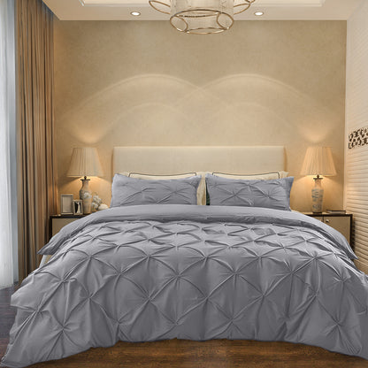 Cotton 600 Thread Count, Luxurious Pleated Design Duvet Cover With 2 Pillowcase