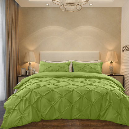 Cotton 600 Thread Count, Luxurious Pleated Design Duvet Cover With 2 Pillowcase