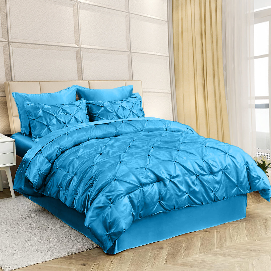 Silk Satin Pinch Pleat Duvet Cover Set – 3-Piece Elegant Pintuck Bedding Set with Zipper Closure