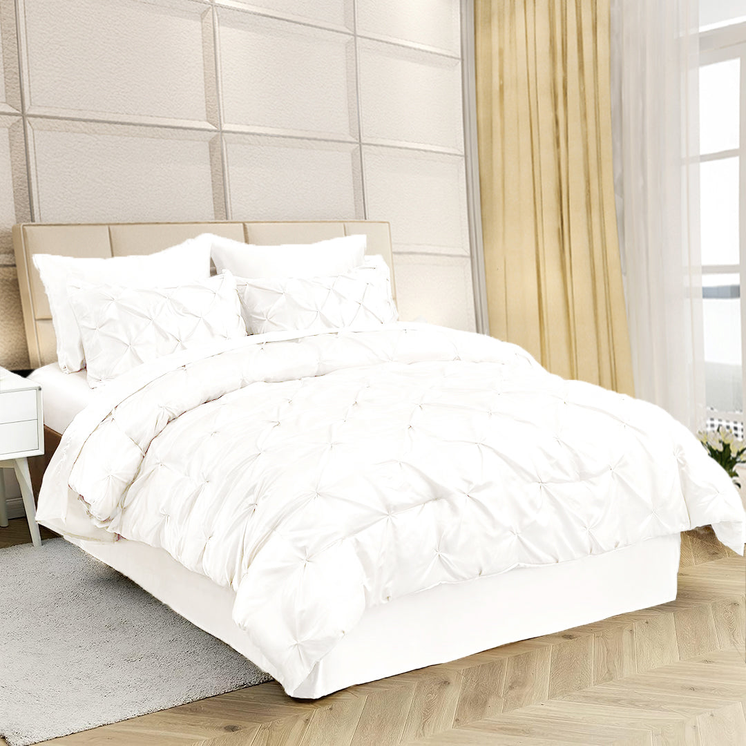 Silk Satin Pinch Pleat Duvet Cover Set – 3-Piece Elegant Pintuck Bedding Set with Zipper Closure