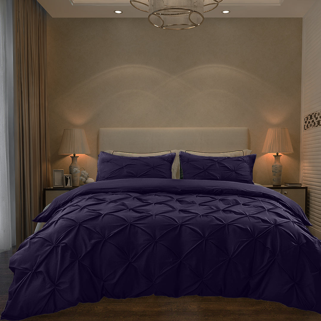 Cotton 600 Thread Count, Luxurious Pleated Design Duvet Cover With 2 Pillowcase