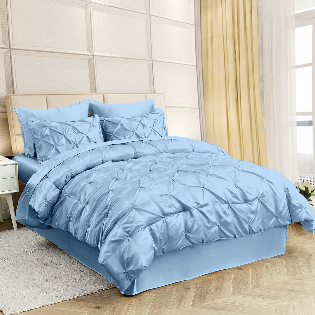Silk Satin Pinch Pleat Duvet Cover Set – 3-Piece Elegant Pintuck Bedding Set with Zipper Closure