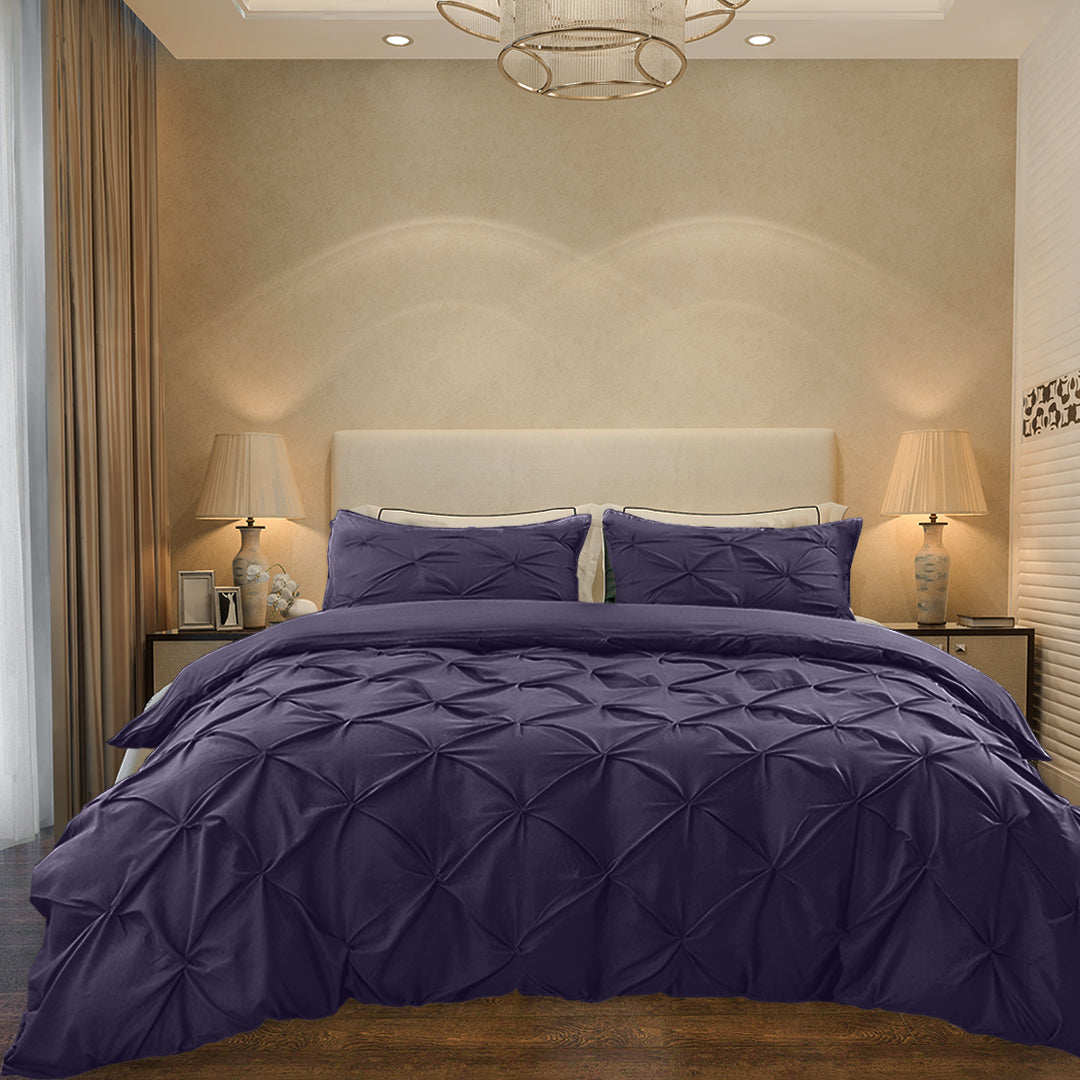 Cotton 600 Thread Count, Luxurious Pleated Design Duvet Cover With 2 Pillowcase