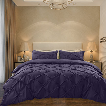 Cotton 600 Thread Count, Luxurious Pleated Design Duvet Cover With 2 Pillowcase