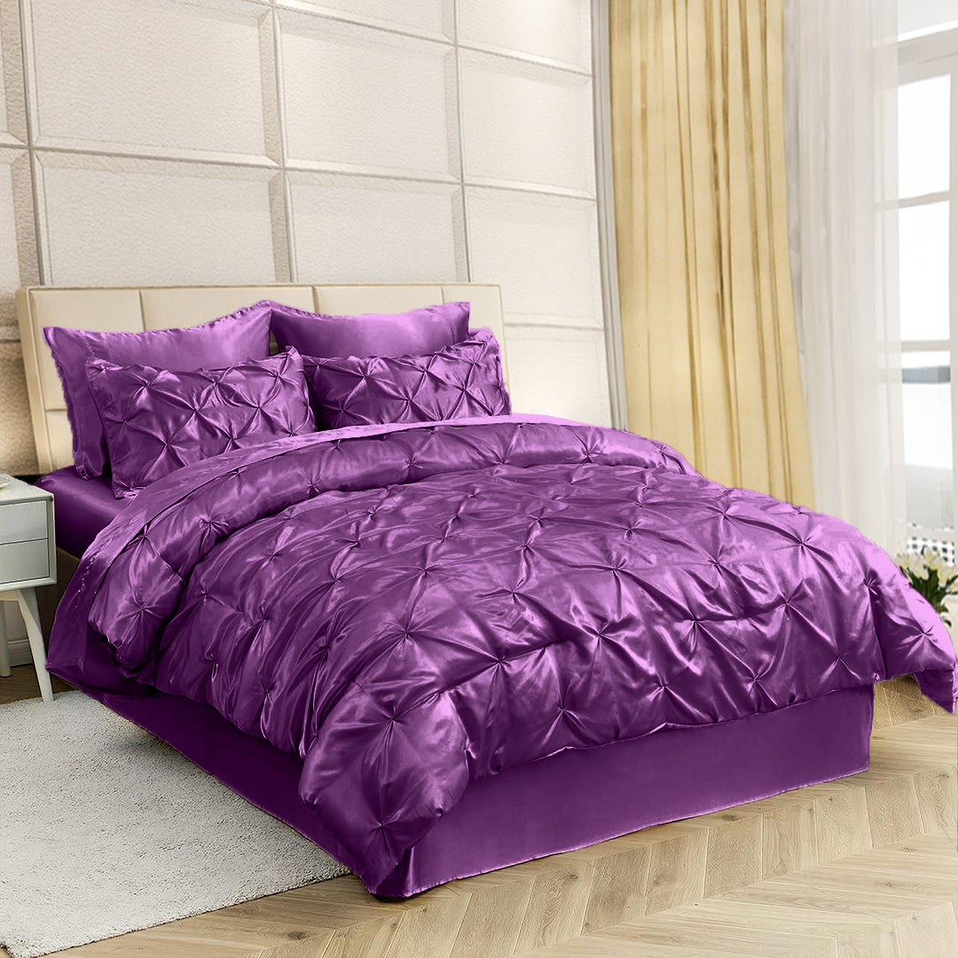 Silk Satin Pinch Pleat Duvet Cover Set – 3-Piece Elegant Pintuck Bedding Set with Zipper Closure