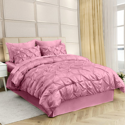 Silk Satin Pinch Pleat Duvet Cover Set – 3-Piece Elegant Pintuck Bedding Set with Zipper Closure