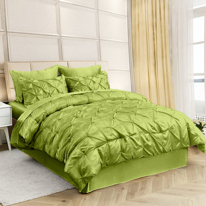 Silk Satin Pinch Pleat Duvet Cover Set – 3-Piece Elegant Pintuck Bedding Set with Zipper Closure