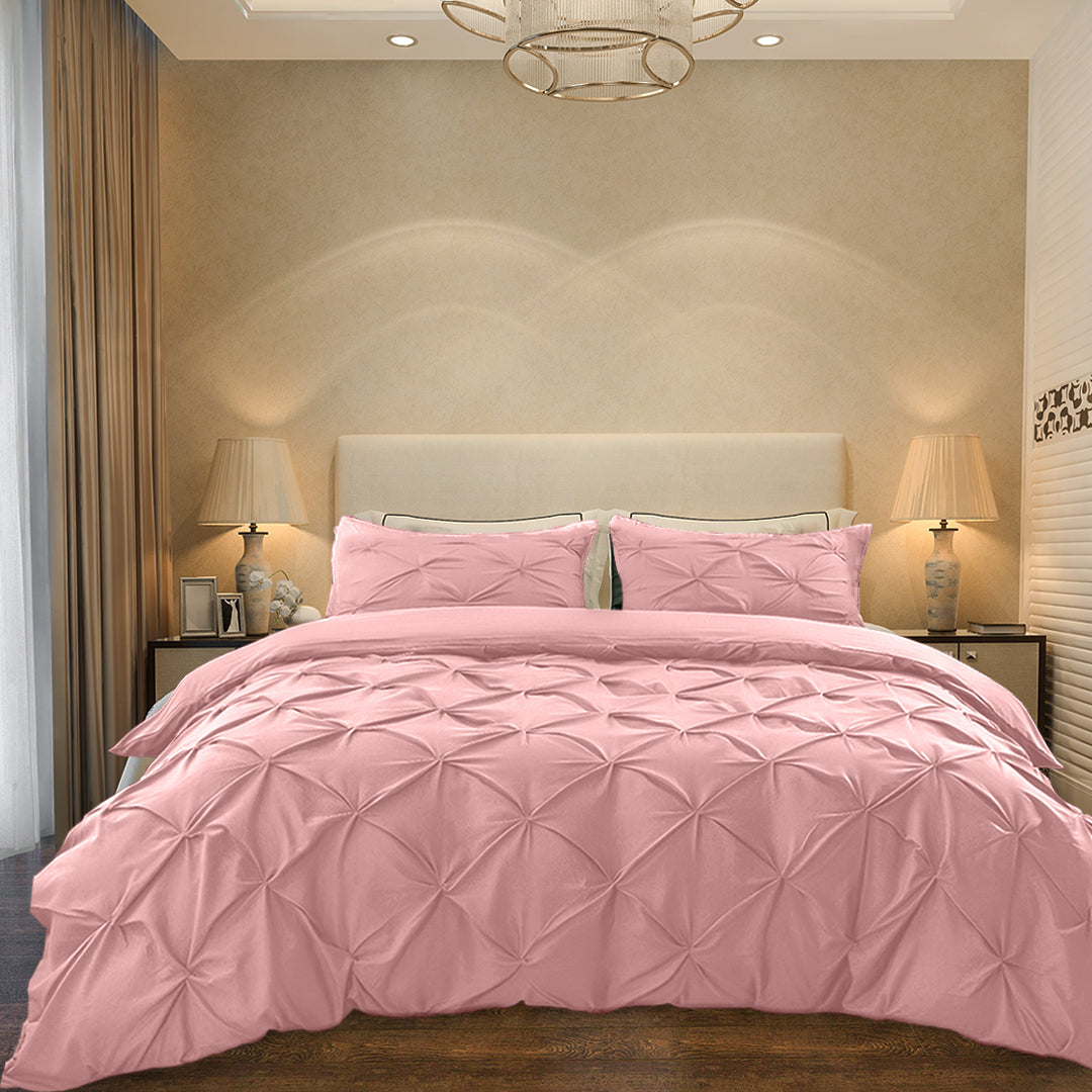 Cotton 600 Thread Count, Luxurious Pleated Design Duvet Cover With 2 Pillowcase